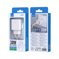 ISER SA0101 CARCADOR 2 PUERTOS QC3.0 TYPE-C/USB-A CON CABLE TYPE-C TO TYPE-C 30W BLANCO