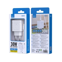 ISER SA0102 CARCADOR 2 PUERTOS QC3.0 TYPE-C/USB-A CON CABLE TYPE-C TO LIGTNING 30W BLANCO
