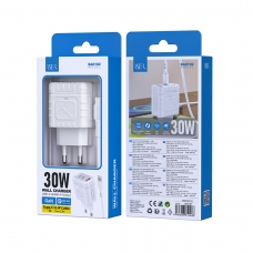 ISER SA0102 CARCADOR 2 PUERTOS QC3.0 TYPE-C/USB-A CON CABLE TYPE-C TO LIGTNING 30W BLANCO