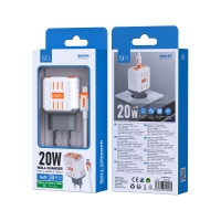 ISER SA0104 CARGADOR QC3.0 2 PUERTOS TYPE-C/USB-A CON CABLE TYPE-C TO TYPE-C 20W GRIS+NARANJA