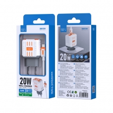 ISER SA0104 CARGADOR QC3.0 2 PUERTOS TYPE-C/USB-A CON CABLE TYPE-C TO TYPE-C 20W GRIS+NARANJA