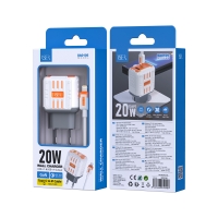 ISER SA0105 CARCADOR 2 PUERTOS QC3.0 TYPE-C/USB-A CON CABLE TYPE-C TO LIGHTNING 20W GRIS+NARANJA