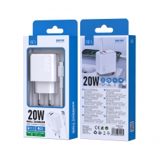ISER SA0109 CARGADOR QC3.0 2 PUERTOS TYPE-C/USB-A CON CABLE TYPE-C TO TYPE-C 20W BLANCO