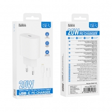 ISER SA0123 CARGADOR USB-C PD CON CABLE TYPE-C TO LIGHTNING 20W 3A BLANCO