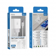 ISER SA0129 CARGADOR PUERTO USB-C CON CABLE TYPE-C TO TYPE-C 25W 3A BLANCO