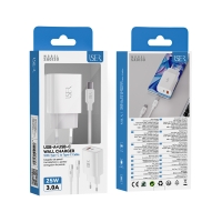 ISER SA0130 CARGADOR 2 PUERTOS USB-A/USB-C CON CABLE TYPE-C TO TYPE-C 25W 3A BLANCO
