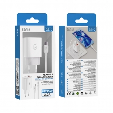 ISER SA0132 CARGADOR QC+PD3.0 2 PUERTOS USB-A/USB-C CON CABLE TYPE-C TO TYPE-C 35W 3A BLANCO