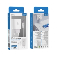 ISER SA0133 CARGADOR PD PUERTO USB-C CON CABLE TYPE-C TO TYPE-C 45W 3A BLANCO