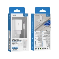 ISER SA0134 CARGADOR PD 2 PUERTOS USB-A/USB-C CON CABLE TYPE-C TO TYPE-C 45W 3A BLANCO