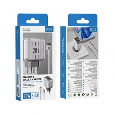 ISER SA0140 CARGADOR 2 PUERTOS QC+PD CON CABLE TYPE-C TO TYPE-C 20W BLANCO