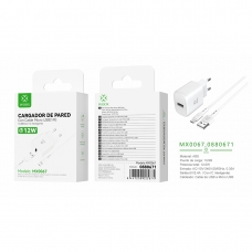 MX0067 EU Single USB Wall Cargador 5V/2.4A Con USB To Micro Cable-Blanco