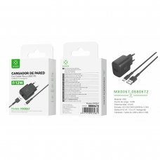 MX0067 EU Single USB Wall Cargador 5V/2.4A Con USB To Micro Cable-Negro