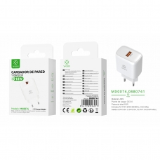 MX0074 EU Single USB Wall Charger QC18W Sin Cable-Blanco