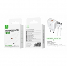 MX0075 EU Single USB Wall Cargador QC18W Con USB To Type-C Cable-Blanco