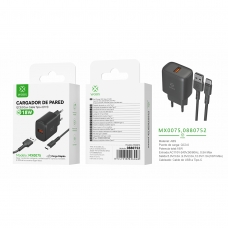 MX0075 EU Single USB Wall Cargador QC18W Con USB To Type-C Cable-Negro