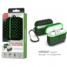 WOOX WR9057 FUNDA DE SILICONA ULTRAFINO CON AGUJEROS PARA AIR-PODS PRO NEGRO+VERDE