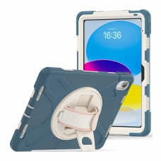MX0462 FUNDA AZUL ACIANO ANTIGOLPES 3 EN 1 CON SOPORTE GIRATORIO 360ºY CORREA DE MANO AJUSTABLE PARA IPAD 10TH 2022 10.9"/IPAD 11 2025