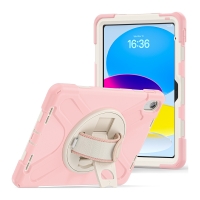 MX0462 FUNDA ROSA ANTIGOLPES 3 EN 1 CON SOPORTE GIRATORIO 360ºY CORREA DE MANO AJUSTABLE PARA IPAD 10TH 2022 10.9"/IPAD 11 2025