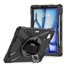 MX0463 FUNDA NEGRA ANTIGOLPES 3 EN 1 CON SOPORTE GIRATORIO 360ºY CORREA DE MANO AJUSTABLE PARA IPAD AIR 11 2026/2025/2024/PRO 11 2018/2020/2021/2022/AIR 4/5 10.9