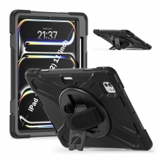 MX0464 FUNDA NEGRA ANTIGOLPES 3 EN 1 CON SOPORTE GIRATORIO 360ºY CORREA DE MANO AJUSTABLE PARA IPAD PRO 11 2024/2025