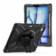 MX0465 FUNDA NEGRA ANTIGOLPES 3 EN 1 CON SOPORTE GIRATORIO 360ºY CORREA DE MANO AJUSTABLE PARA IPAD AIR 13 2026/2025/2024/PRO 12.9 2018/2020/2021/2022