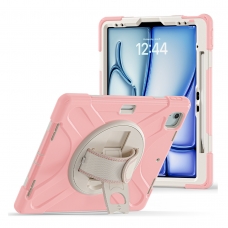 MX0465 FUNDA ROSA ANTIGOLPES 3 EN 1 CON SOPORTE GIRATORIO 360ºY CORREA DE MANO AJUSTABLE PARA IPAD AIR 13 2026/2025/2024/PRO 12.9 2018/2020/2021/2022