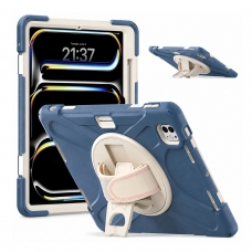 MX0466 FUNDA AZUL ACIANO ANTIGOLPES 3 EN 1 CON SOPORTE GIRATORIO 360ºY CORREA DE MANO AJUSTABLE IPAD PRO 13 2024/2025