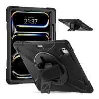MX0466 FUNDA NEGRA ANTIGOLPES 3 EN 1 CON SOPORTE GIRATORIO 360ºY CORREA DE MANO AJUSTABLE IPAD PRO 13 2024/2025