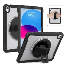 MX0472 FUNDA NEGRA TRANSPARENTE 2 EN 1 CON SOPORTE GIRATORIO 360º Y BANDA DE MANO PARA IPAD 10TH 2022 10.9"/IPAD 11 2025