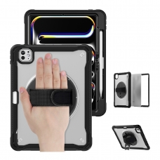 MX0474 FUNDA NEGRA TRANSPARENTE 2 EN 1 CON SOPORTE GIRATORIO 360º Y BANDA DE MANO PARA IPAD PRO 11 2024/2025