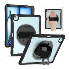 MX0475 FUNDA NEGRA TRANSPARENTE 2 EN 1 CON SOPORTE GIRATORIO 360º Y BANDA DE MANO PARA IPAD AIR 13 2026/2025/2024/PRO 12.9 2018/2020/2021/2022-MX0475