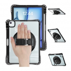 MX0485 FUNDA NEGRA TRANSPARENTE ULTRALIGERA CON SOPORTE 360°Y BANDA DE MANO PROTECCIÓN COMPLETA PARA IPAD AIR 11 2026/2025/2024/PRO 11 2018/2020/2021/2022/AIR 4/5 10.9