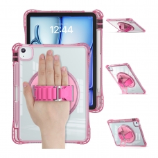 MX0485 FUNDA ROSA TRANSPARENTE ULTRALIGERA CON SOPORTE 360°Y BANDA DE MANO PROTECCIÓN COMPLETA PARA IPAD AIR 11 2026/2025/2024/PRO 11 2018/2020/2021/2022/AIR 4/5 10.9