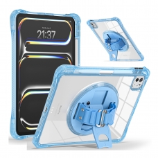 MX0486 FUNDA AZUL CLARO TRANSPARENTE ULTRALIGERA CON SOPORTE 360°Y BANDA DE MANO PROTECCIÓN COMPLETA PARA IPAD PRO 11 2024/2025