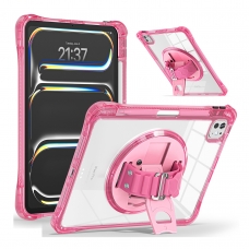 MX0486 FUNDA ROSA TRANSPARENTE ULTRALIGERA CON SOPORTE 360°Y BANDA DE MANO PROTECCIÓN COMPLETA PARA IPAD PRO 11 2024/2025