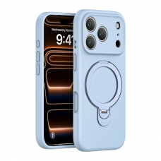 WOOX MX0326 FUNDA PREMIUM DE SILICONA LÍQUIDA CON SOPORTE ANILLO 360º PARA IPHONE 17 AZUL CIELO