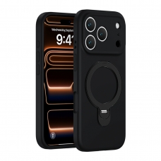 WOOX MX0326 FUNDA PREMIUM DE SILICONA LÍQUIDA CON SOPORTE ANILLO 360º PARA IPHONE 17 NEGRA