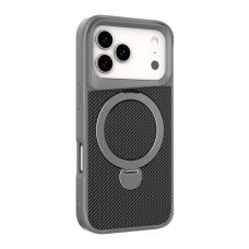 WOOX MX0404 FUNDA DE FIBRA DE CARBONO CON SOPORTE ANILLO 360° PARA IPHONE 17 AIR GRIS