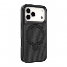 WOOX MX0403 FUNDA DE FIBRA DE CARBONO CON SOPORTE ANILLO 360° PARA IPHONE 17 PRO NEGRA