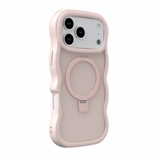 WOOX MX0410 FUNDA ONDULADA CON SOPORTE ANILLO PARA IPHONE 17 ROSA