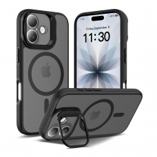 MX0530 FUNDA NEGRA MAGNÉTICA CON MARCO DE CÁMARA SOPORTE 2 EN 1 ANTIGOLPE TPU+PC PARA IPHONE 17