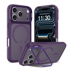 MX0533 FUNDA MORADA MAGNÉTICA CON MARCO DE CÁMARA SOPORTE 2 EN 1 ANTIGOLPE TPU+PC PARA IPHONE 18 PRO