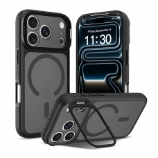 MX0533 FUNDA NEGRA MAGNÉTICA CON MARCO DE CÁMARA SOPORTE 2 EN 1 ANTIGOLPE TPU+PC PARA IPHONE 18 PRO