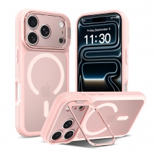 MX0533 FUNDA ROSA MAGNÉTICA CON MARCO DE CÁMARA SOPORTE 2 EN 1 ANTIGOLPE TPU+PC PARA IPHONE 18 PRO