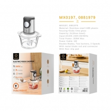 MX0197 PICADORA ELÉCTRICA DE ALIMENTOS 350W RECIPIENTE DE VIDRIO DE 2.0L CONTROL DE DOS VELOCIDADES - TRANSPARENTE