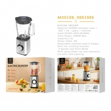 MX0198 BATIDORA ELÉCTRICA 1000W JARRA DE VIDRIO DE 1500ML 2 VELOCIDADES - PLATA