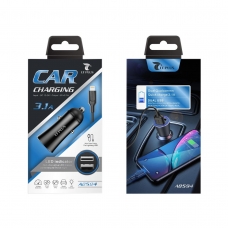 LT PLUS A8594 CARGADOR PARA COCHE CON LUZ LED Y CABLE LIGHTNING 3.1A NEGRO
