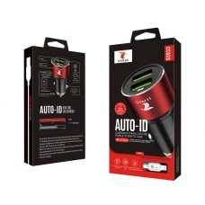 LT PLUS CC02S CARGADOR AUTO-ID PARA COCHE CON CABLE LIGHTNING 2 PUERTOS NEGRO