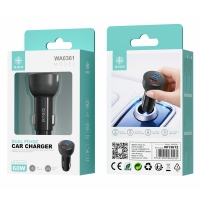 IKREA WA0361 CARGADOR PARA COCHE CON INDICADOR LED 3 PUERTOS DUAL PD+QC 60W NEGRO