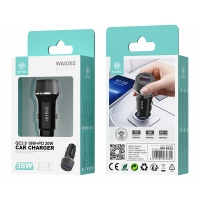 IKREA WA0363 CARGADOR PARA COCHE 2 PUERTOS USB-A/TYPE-C QC3.0 18W+PD 20W 38W NEGRO